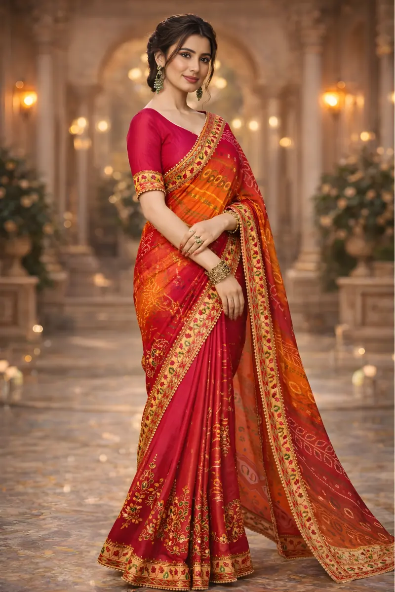Bandhani saree side pose