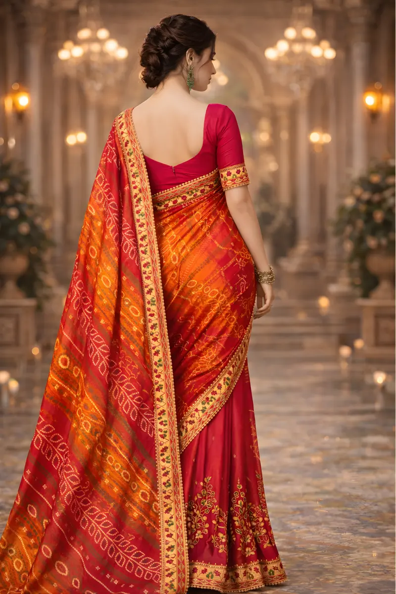 Bandhani saree back view