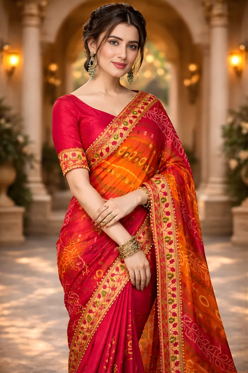 Bandhani saree close up